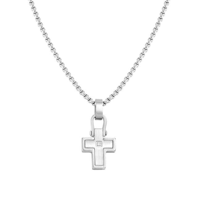 Nomination Manvision Necklace, Cross, White Cubic Zirconia, Stainless