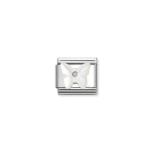 Nomination Composable Link Butterfly, White Mother of Pearl, Silver