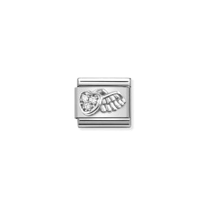 Nomination Composable Link Winged Heart, Cubic Zirconia, Silver